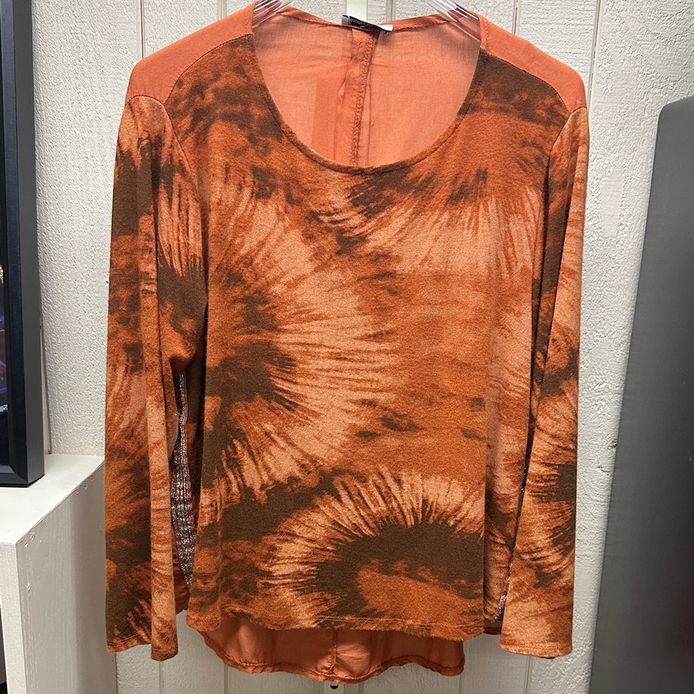 Italian made Stylish Orange Tie-Dye Long Sleeve Women's Top